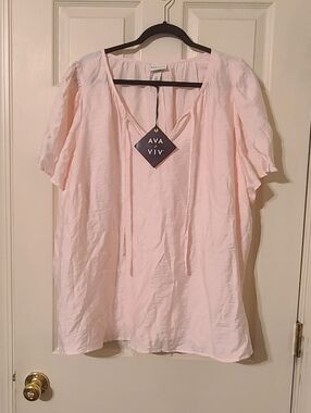 Ava & Viv Light Blush Tie-Front Short Sleeve Top